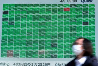 Tariffs live: Asian markets fall as Trump’s 104% levy against China takes effect A man walks past an electronic board showing the Nikkei 225 index on the Tokyo Stock Exchange in Tokyo on 9 April 2025